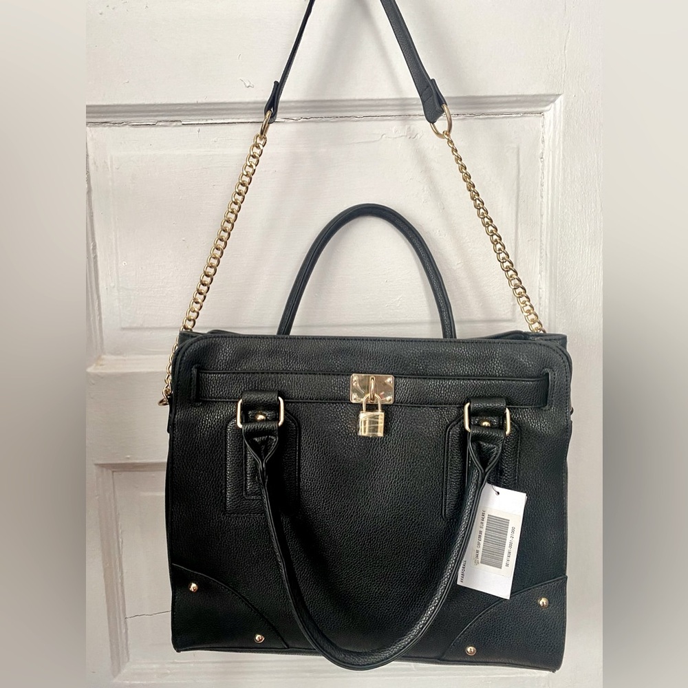 New large justfab black pebble tote / shoulder / messenger bag